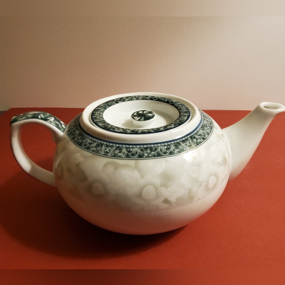 Vintage LAT Green Floral Teapot